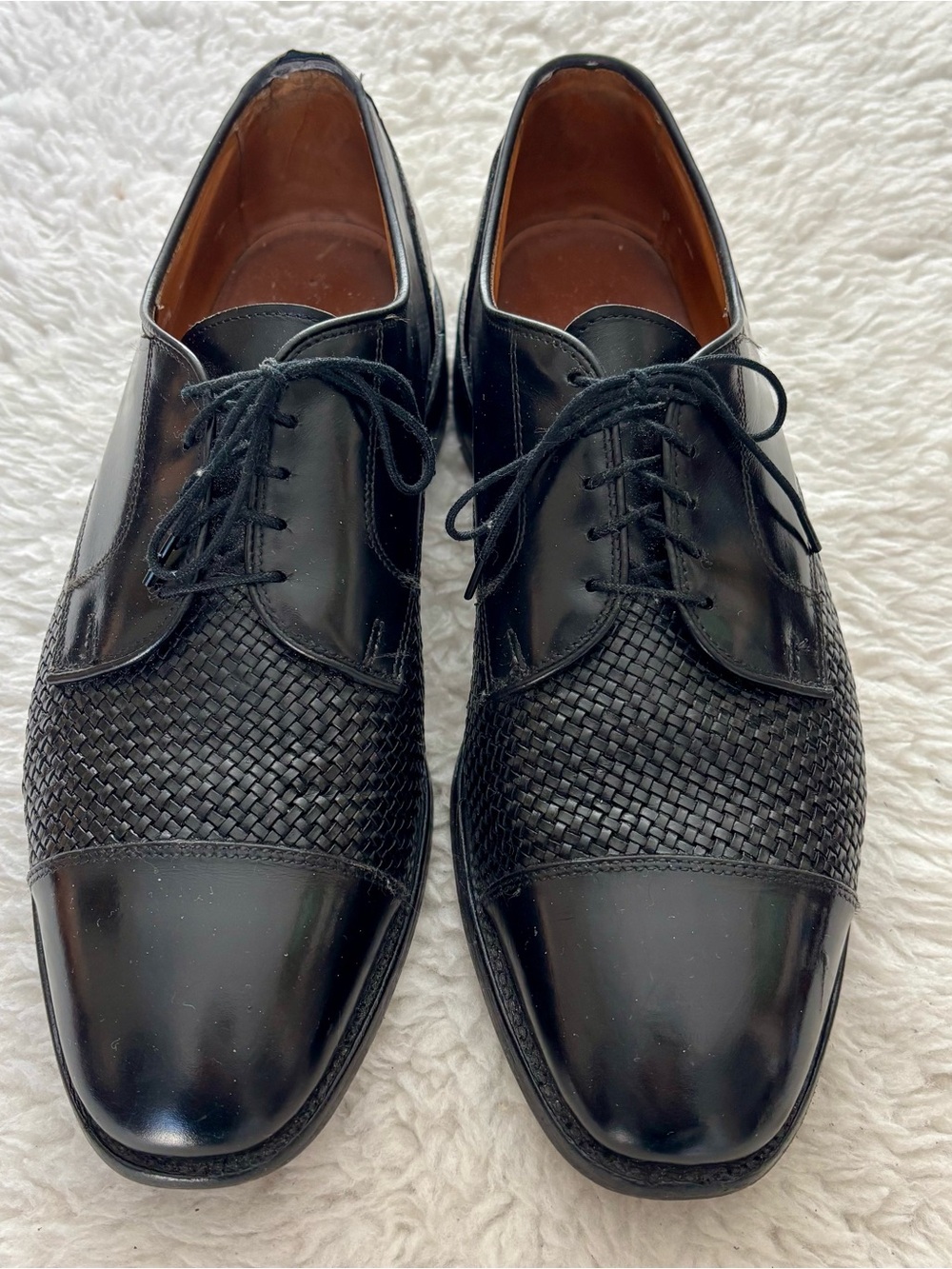 Allen Edmonds Lauderdale Black Leather Woven vamp Cap Toe Oxfords Shoes Sz 10.5D